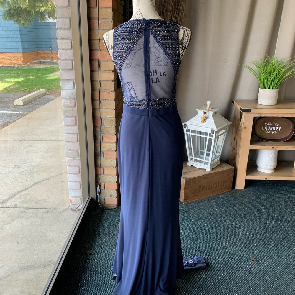 Formal Hand-beaded Navy Blue Gown - Picture 3 of 8